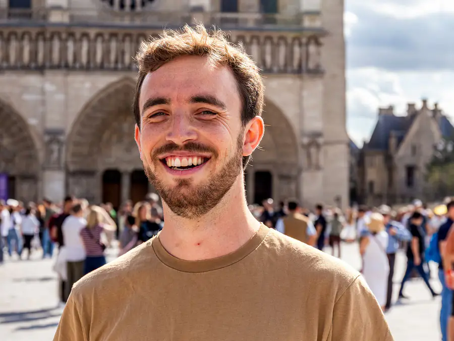 Clément, your guide, in front of Notre-Dame