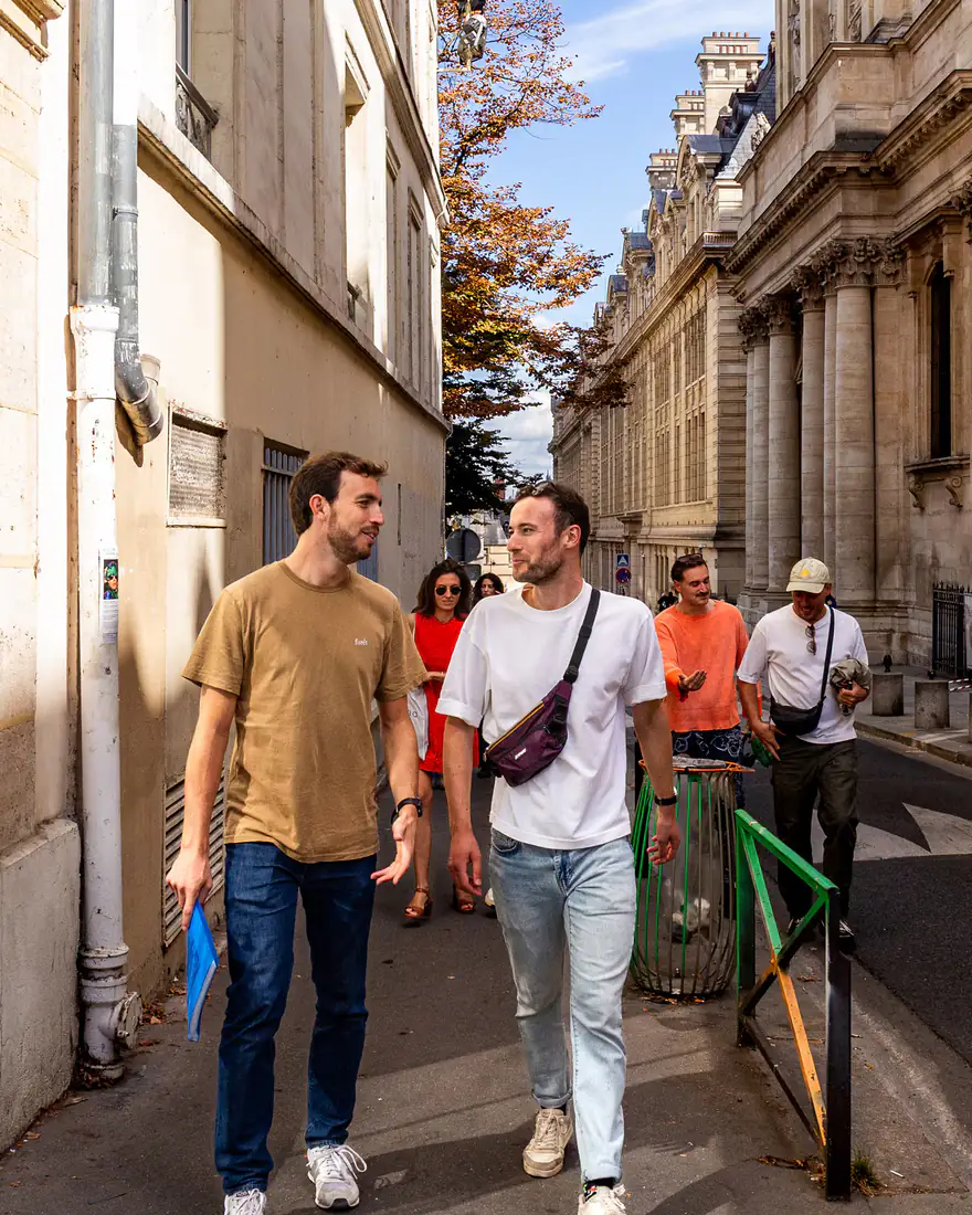 Walking with the group towards the Sorbonne, heart of student Resistance